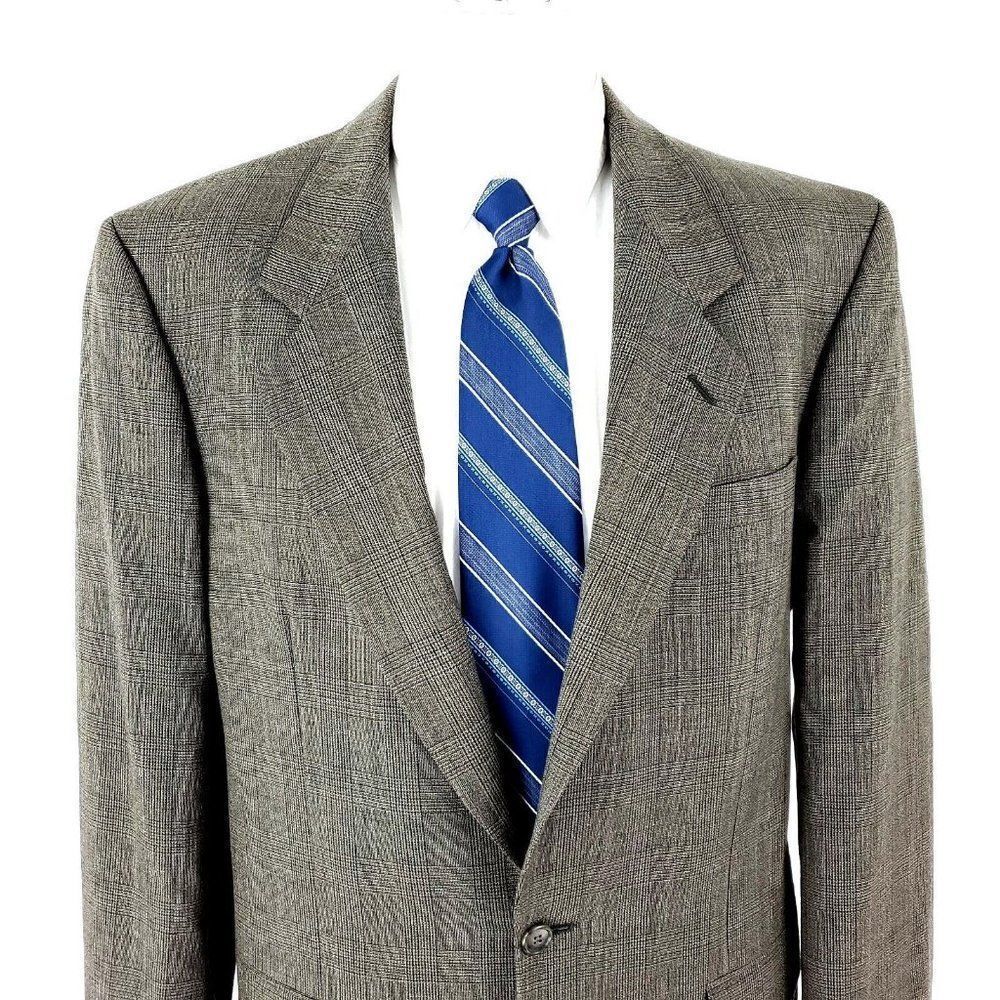 Cricketeer Wool 2 Button‎ Sport Coat 40L Tan Glen Plaid Blazer